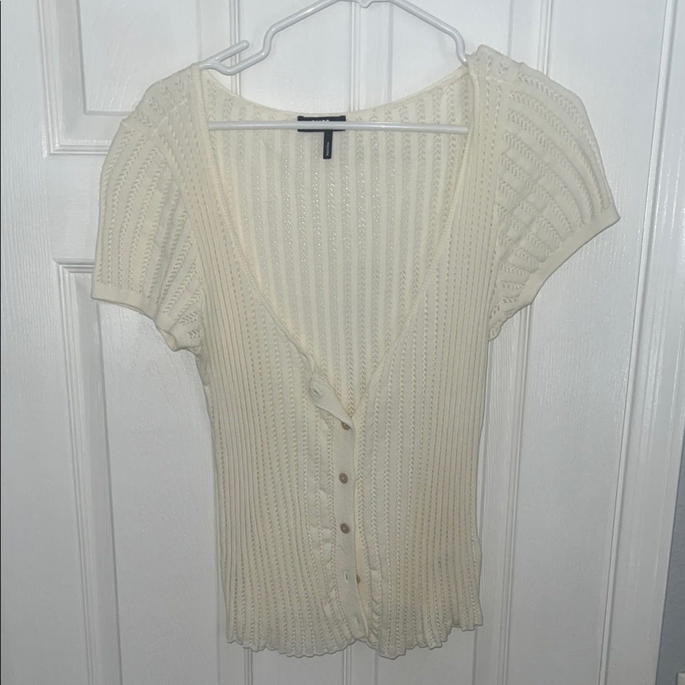 Cream Button-Up Knit Top